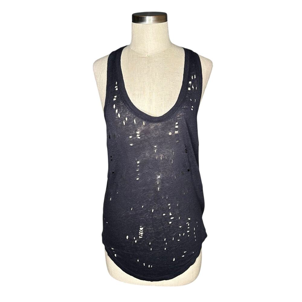 IRO Doris Distressed Holey Linen Tank Top Women's Size Medium Lightweight Washed